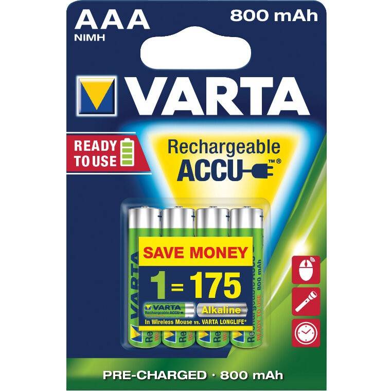 Acumulatori Varta, HR03, AAA, 800 mAh, 4 bucati/set