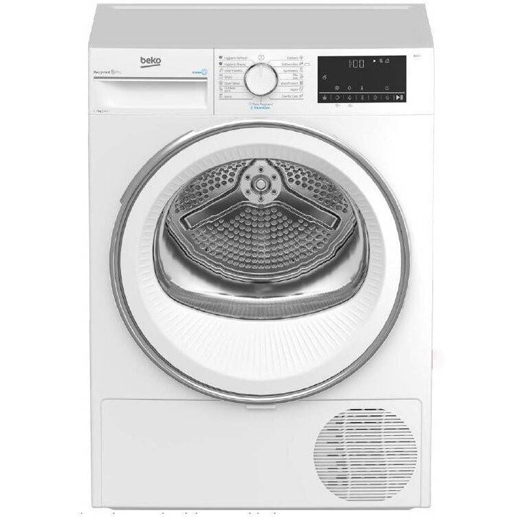 Beko Uscator de rufe Beko B3T41242, 7 kg, Clasa A+++, Pompa de caldura Eco Gentle, Aquawave, Optisense, Alb