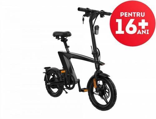 Bicicleta electrica iSEN H1 Flying Fish, Viteza maxima 25Km/h, Autonomie full electric 25 - 35Km, Motor 250W, IP54, roti 14inch (Negru) 