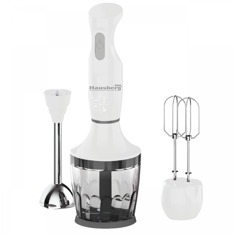 Blender 3 in 1 Hausberg HB-7706AB, capacitate bol 0.75 l, 600 W, Alb