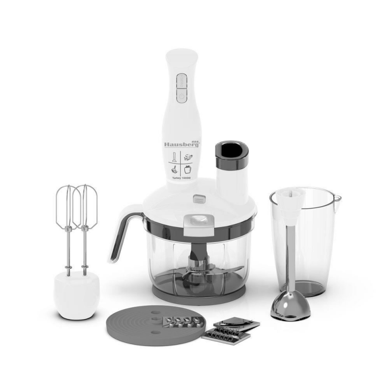 Blender 4 in 1 Hausberg HB-7710AB, capacitate bol 1.5 l, 1500 W, functie turbo, Alb