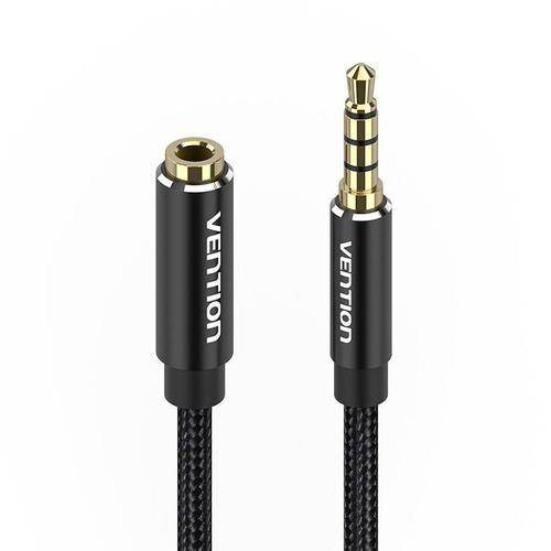 Cablu audio Vention, Jack 3.5mm (T) la Jack 3.5mm (M), 0.5m, conectori auriti, braided BBC (Negru)