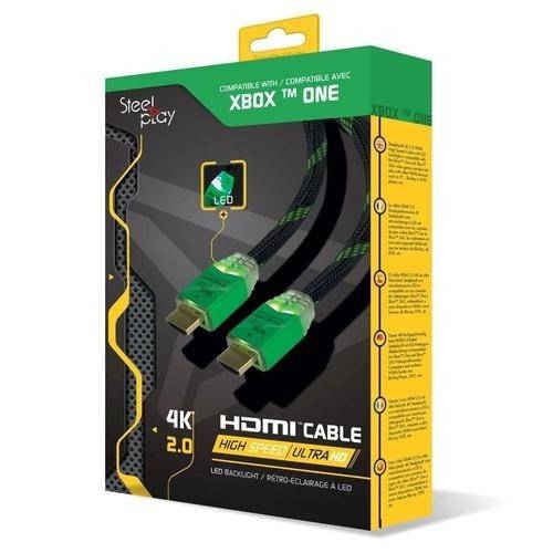 Cablu HDMI Steel Play, iluminare LED, 2m, 4K HDMI 2.0, High-Speed, Pentru Xbox One si Xbox 360 (Negru/Verde)