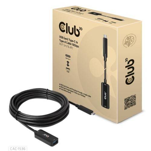 Cablu USB, Gen2 de tip C la tip A, CLUB3D 10 Gbps M/F 5 m/16.4 ft