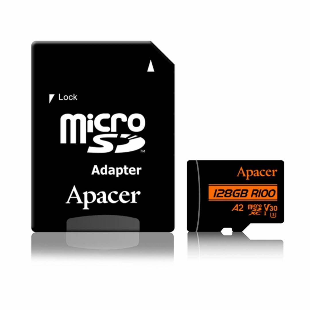 card microsdxc uhs-i u3 v30 a2 apacer 128gb r100 cu adaptor sd