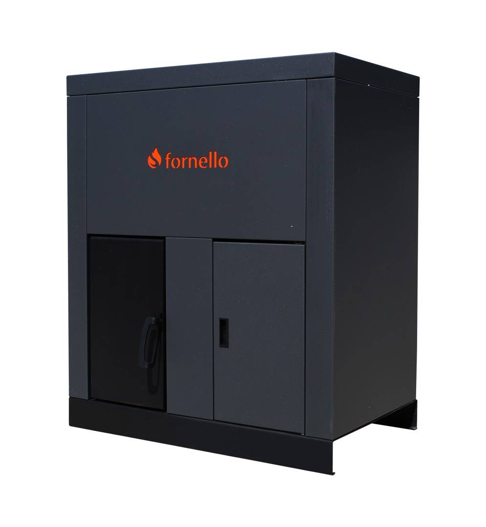 Centrala pe peleti Fornello Eco Energy 75 kW, echipata cu automatizare, afisaj digital, arzator fonta, curatare mecania a drumurilor de fum, buncar peleti integrat 180 kg