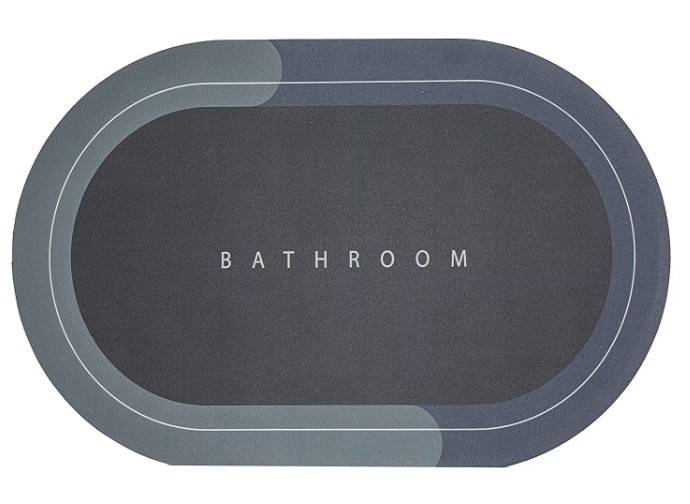 Covor de Baie GRI Antiderapant si Absorbant Model Bathroom Oval 58 x 78 cm