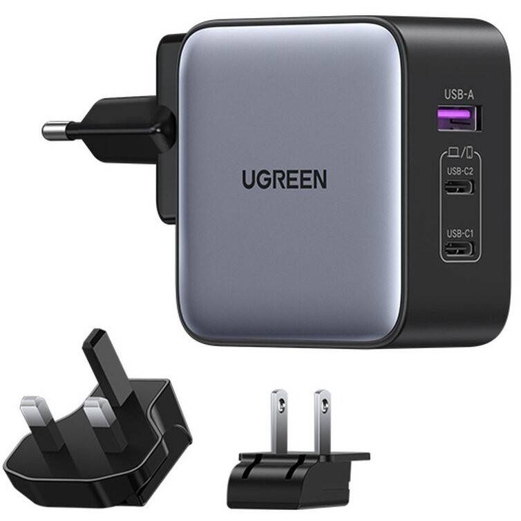 GaN USB / 2xUSB C Adaptor 65W mufă UE / UK / SUA negru (CD296)