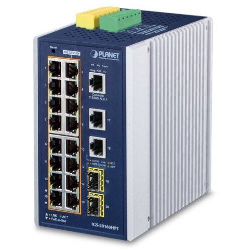 Industrial 16-Port PoE 10/100/1000T 2xUP 2xSFP