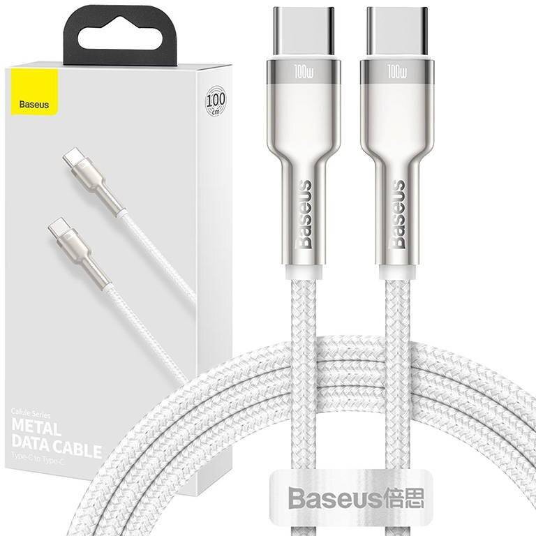 Kabel USB-C do USB-C Baseus Cafule, 100W, 1m (biały)