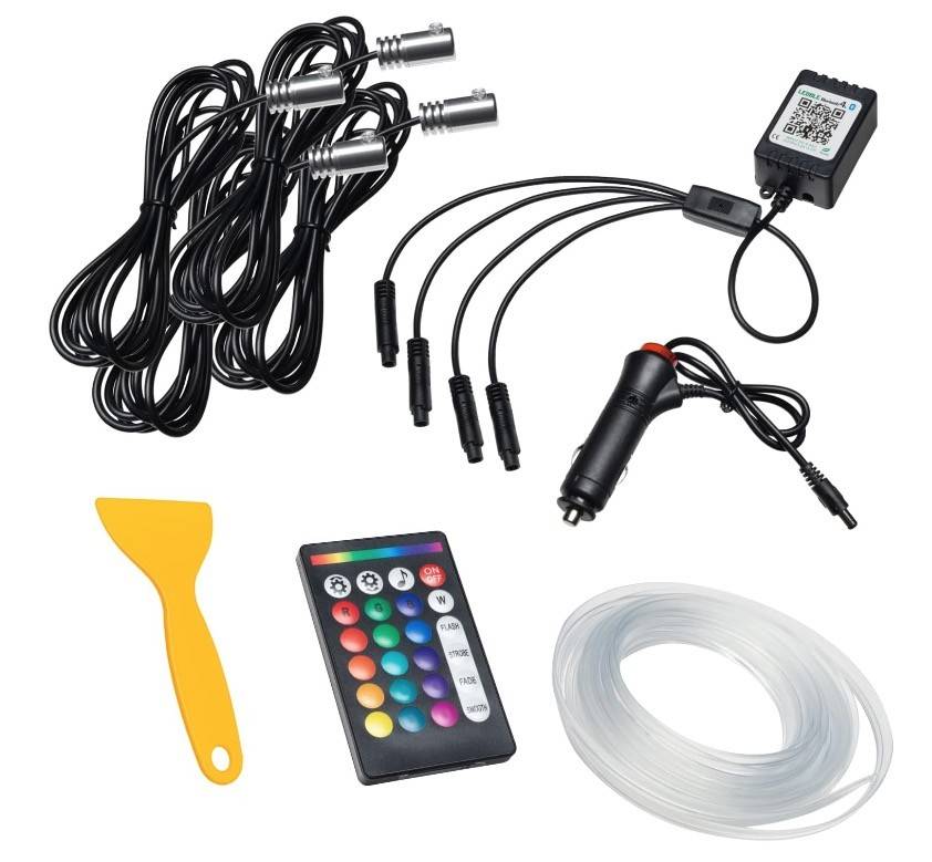 Kit iluminare auto cu 5 benzi fibra optica RGB cu aplicatie bluetooth