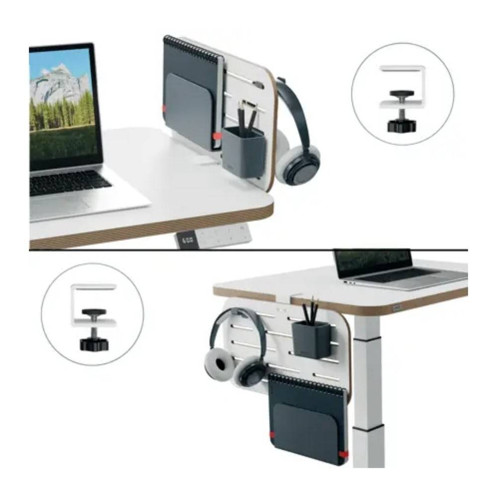 Kit organizator pentru birou Leitz Ergo, (max.3.5 cm), 42x25 cm, include 3 suporți pentru accesorii, alb