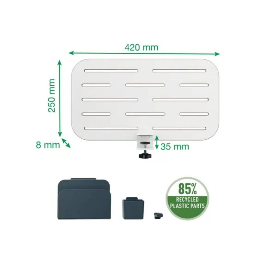 Kit organizator pentru birou Leitz Ergo, (max.3.5 cm), 42x25 cm, include 3 suporți pentru accesorii, alb