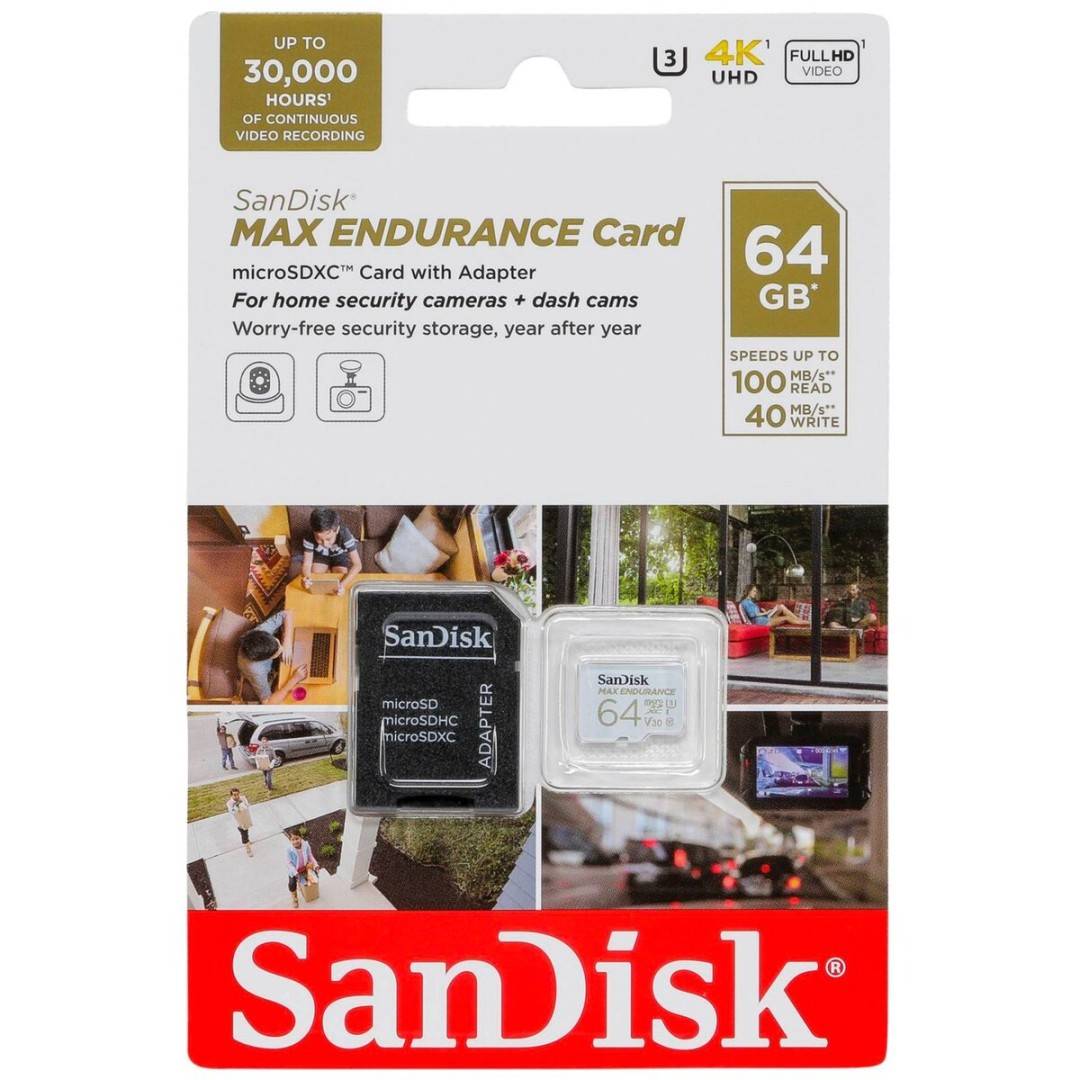 microSD Max Endurance UHS-I U3 V30 Class 10 64GB + adaptor