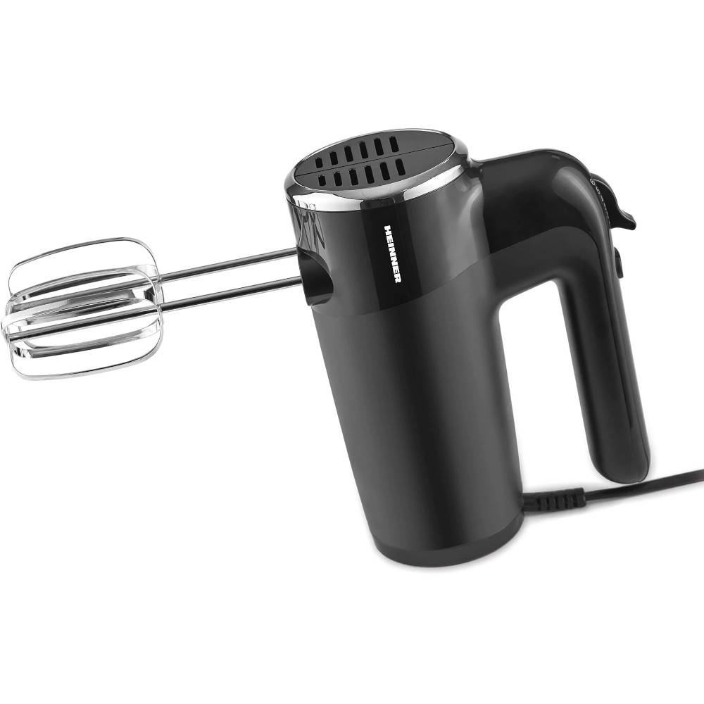 Mixer de mana Heinner Black Lilly 300 HM-300BK, 300 W, 6 viteze plus Turbo, 2 seturi accesorii inox, Negru