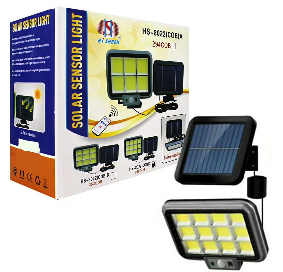 Proiector solar 288LED, 50W, senzor de miscare, HS-8022 telecomanda, 3 moduri de iluminare