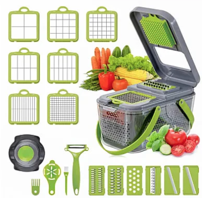 Razatoare multifunctionala Veggie Slicer 16 accesorii incluse lame din otel inoxidabil