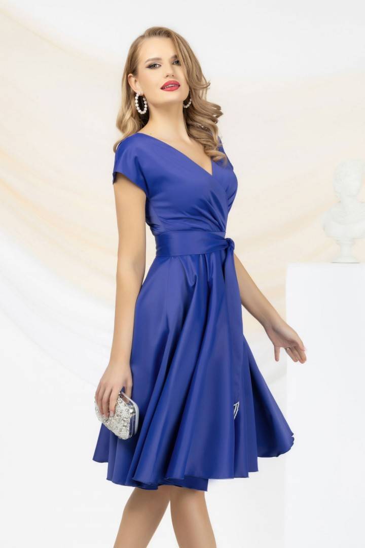 Rochie eleganta Pretty Girl albastru royal in clos cu cordon detasabil