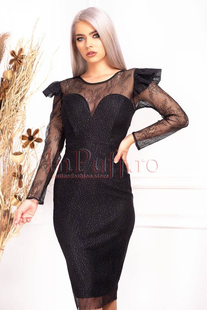 Rochie neagra de seara cu sclipici