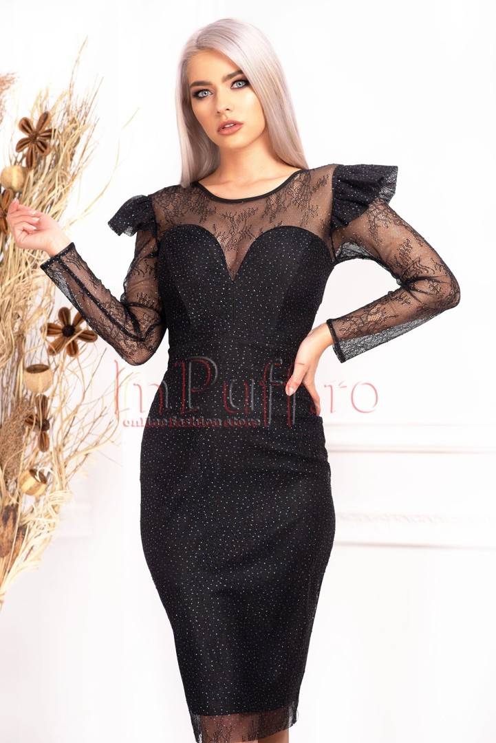 Rochie neagra de seara cu sclipici