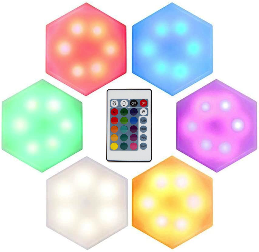 Set 3 Lampi HEXAGON RGB cu TELECOMANDA si senzor TACTIL