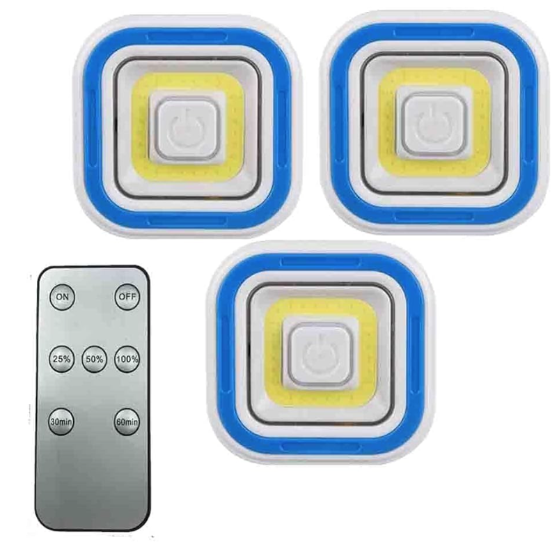 Set 3 lampi LED COB patrate cu telecomanda si control de la distanta ALBE