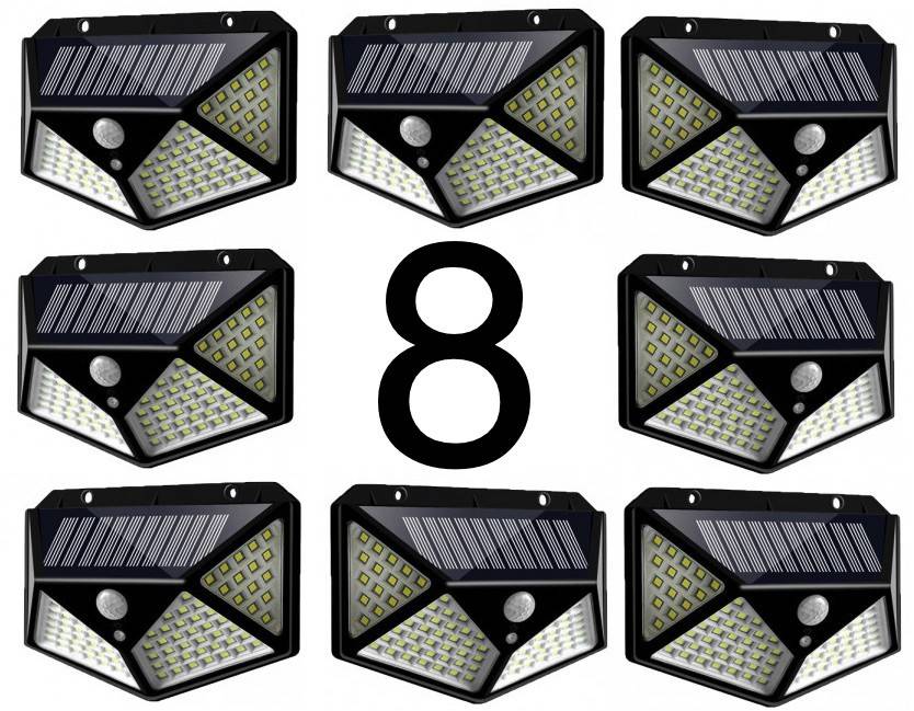 Set 8 Lampi ULTRA 100 LED Solare cu senzor de miscare si lumina 3 moduri ILUMINARE 