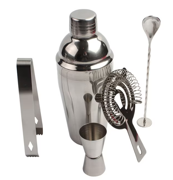 Set cocktail inox 5 bucati cu shaker si clesti gheata