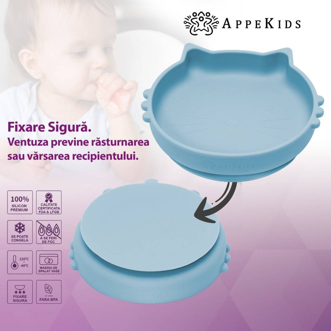 Set Diversificare, AppeKids, 100% Silicon, Kitty - Aqua Blue