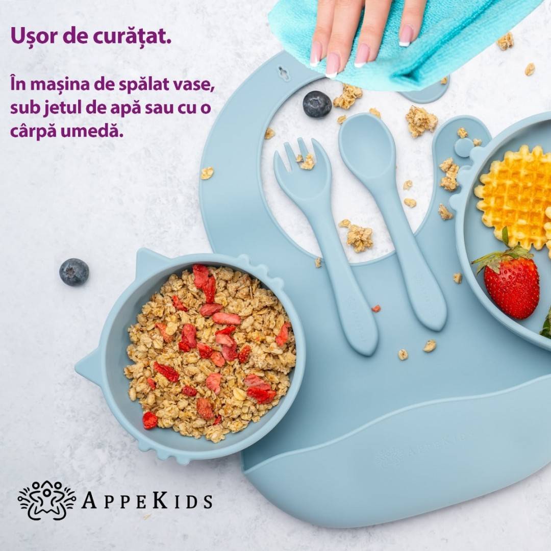 Set Diversificare, AppeKids, 100% Silicon, Kitty - Aqua Blue