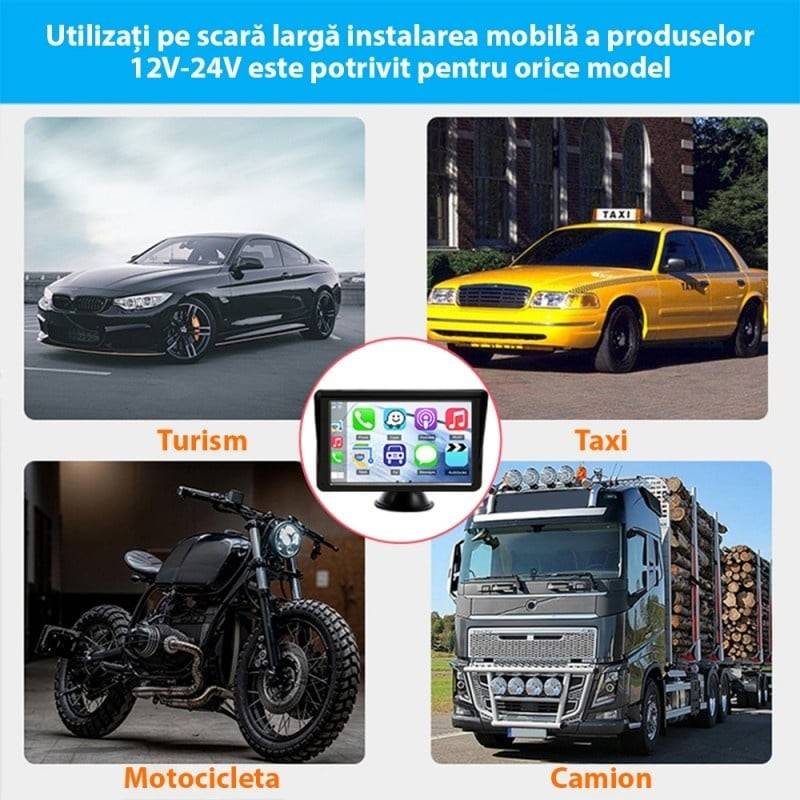 Sistem Multimedia Techstar® Apple Carplay/Android 7094P, Ecran Tactil, 7 Inch 1080P Full HD, Bluetooth, Mirror Link/Card TF/USB/AUX, Negru