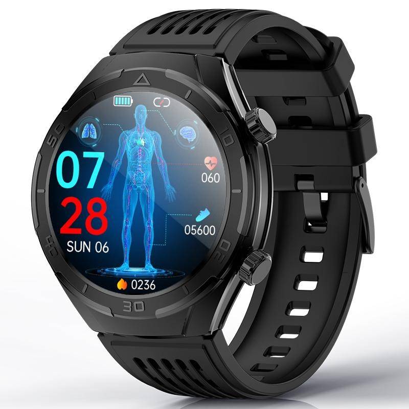 Smartwatch iSEN FD02 Negru, 1.46HD, Imbunatatire somn, Glicemie, PPG+ECG, HR, Apel Bt, SOS, Asist. vocal, Ingrijire de la distanta