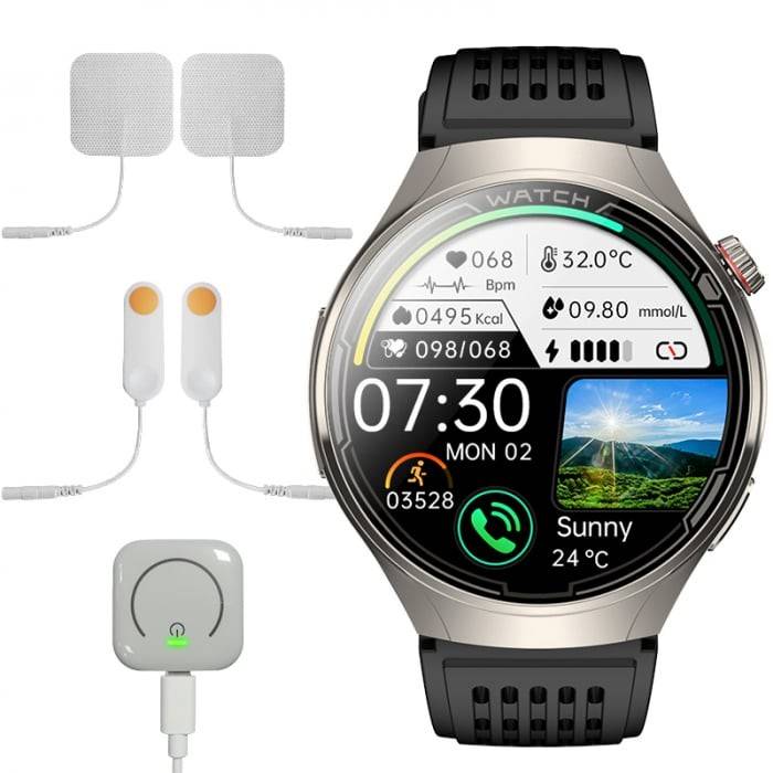 Smartwatch iSEN FD06 Argintiu, 1.85 HD, Monitorizare Somn, Glicemie, SpO2+ECG, HR, Apel Bt, SOS, Asistent Vocal, Monitorizare Menstruala