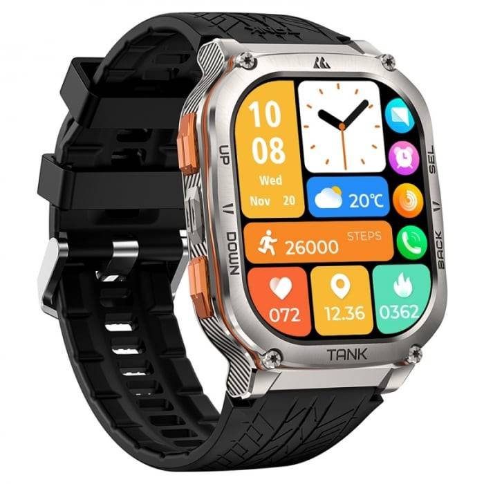 Smartwatch Kospet Tank M3 Ultra Silver, 1.96 inch, GPS, Apel Bluetooth, Monitorizare Sanatate, 170+ Moduri Sport