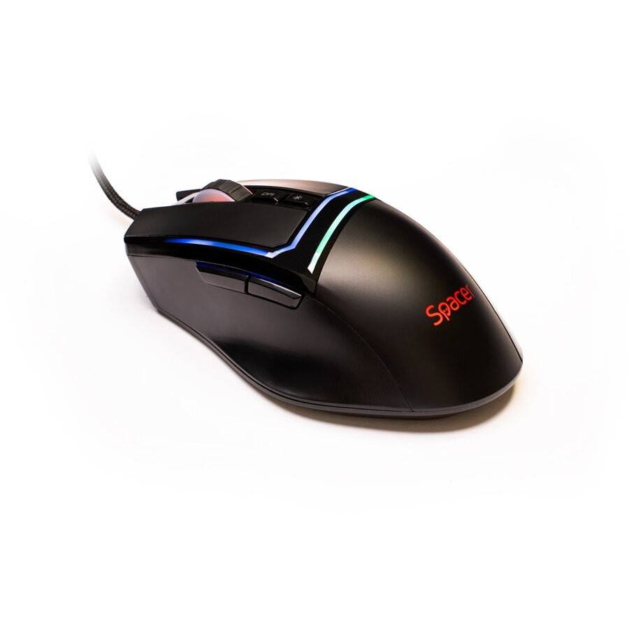 spacer Mouse SPGM-ALIEN-PRO Spacer, gaming, cu fir, USB, optic, 12.000 dpi, butoane/scroll 7/1, iluminare RGB, Negru