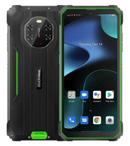 Telefon mobil Blackview BV8800, Procesor Mediatek MT6781 Helio G96, IPS LCD Capacitiv touchscreen 6.58inch, 8GB RAM, 128GB Flash, Camera Quad 50+8+20+2 MP, 4G, Wi-Fi, Dual SIM, Android (Negru/Verde)