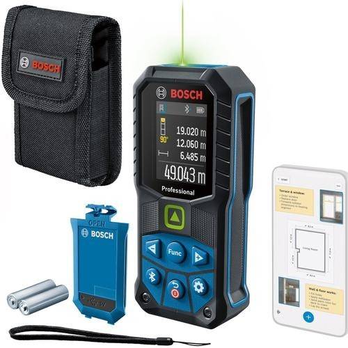 Telemetru profesional pe acumulator laser verde Bosch 0601072U01, 515 nm, ± 1.5 mm precizie, IP 65, Bluetooth 4.2, acumulator Li-Ion, 3.7V, 1 Ah, cablu USB, curea transport, huse de protectie