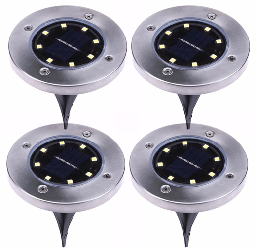 UB Set 4 Lampi Solare metalice Argintii Disk Lights pentru gradina