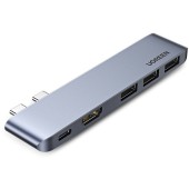 2x USB Type C la USB Type C PD (Thunderbolt 3, 100W, 4K @ 60 Hz, 10 Gbps) / HDMI 4K @ 30 Hz / 3x USB 3.0 pentru MacBook Pro / Air gri (60559)