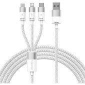 3in1 USB StarSpeed Series, USB-C + Micro + Lightning 3,5A, 1.2m (Alb)