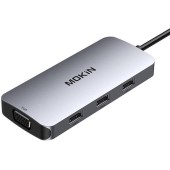 7in1 USB-C la 2x HDMI + 3x USB 2.0 + DP + VGA (argintiu)