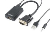 Adaptor GEMBIRD A-VGA-HDMI-01, VGA/Jack 3.5mm - HDMI, 15cm, Full HD/60Hz (Negru)