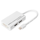 Adaptor mini DisplayPort la Display Port HDMI si DVI, DIGITUS, 0.2m, Alb