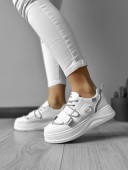 Adidasi dama casual cu talpa inalta albi cu gri CL2333 A41-1