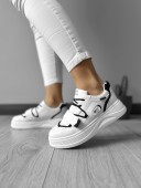 Adidasi dama casual cu talpa inalta albi cu negru CL2333 A41-1