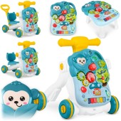 Antemergator interactiv cu 4 roti, transformabil in Masuta interactiva pentru activitati, cu panou de jucarii, sunete cu reglarea volumului, Ricokids 4in1 Albastra/Verde