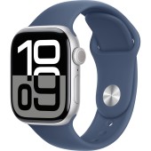 Apple Watch Series 10, GPS + Cellular, 42mm, Silver Aluminium Case, Denim Sport Band - Marime S/M