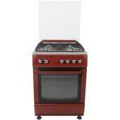 Aragaz Studio Casa Peony 4G 60/60 cm, Cuptor gaz, 3 arzatoare gaz +1 Wok, Grill electric, gratare email mat, Aprindere electrica, Valve de siguranta, Rosu Burgund/ Inox