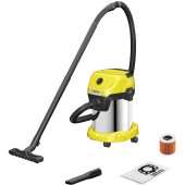 Aspirator umed/uscat Karcher WD 3 S V-17/4/20, 17 l, Functie de suflare, Sac de filtrare fleece, Duza spatii inguste, Galben