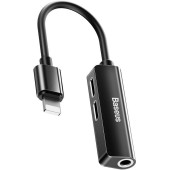  Baseus L52 Lightning la Mini Jack 3,5 mm si 2x Lightning (negru)